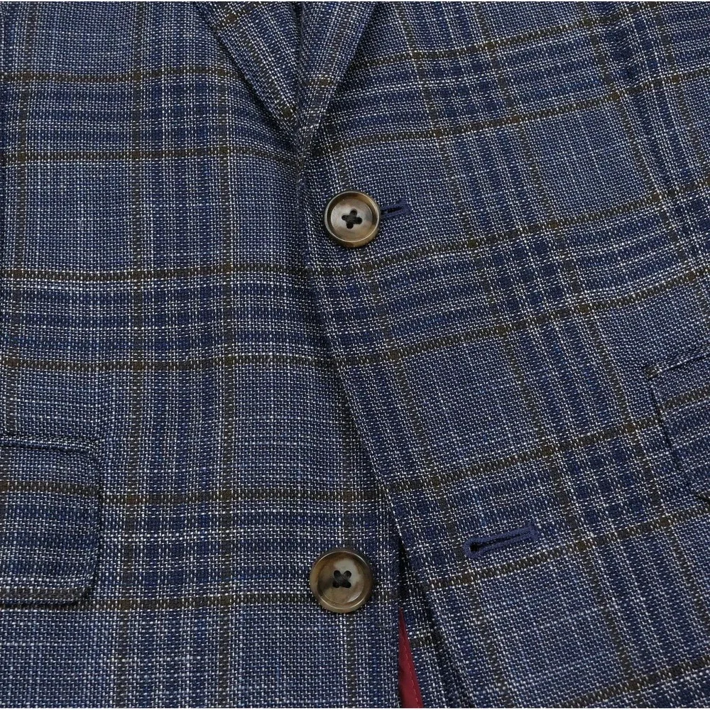 Bonobos Marlane Slim Fit Hopsack Blazer Mens 38S Blue Glen Plaid Wool Linen